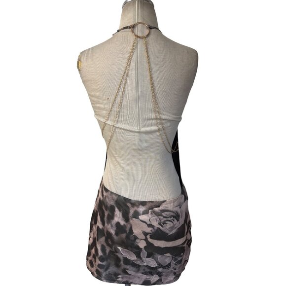 Jaded London Lucia Backless Highneck Dress in Leopard Small New Womens Mini